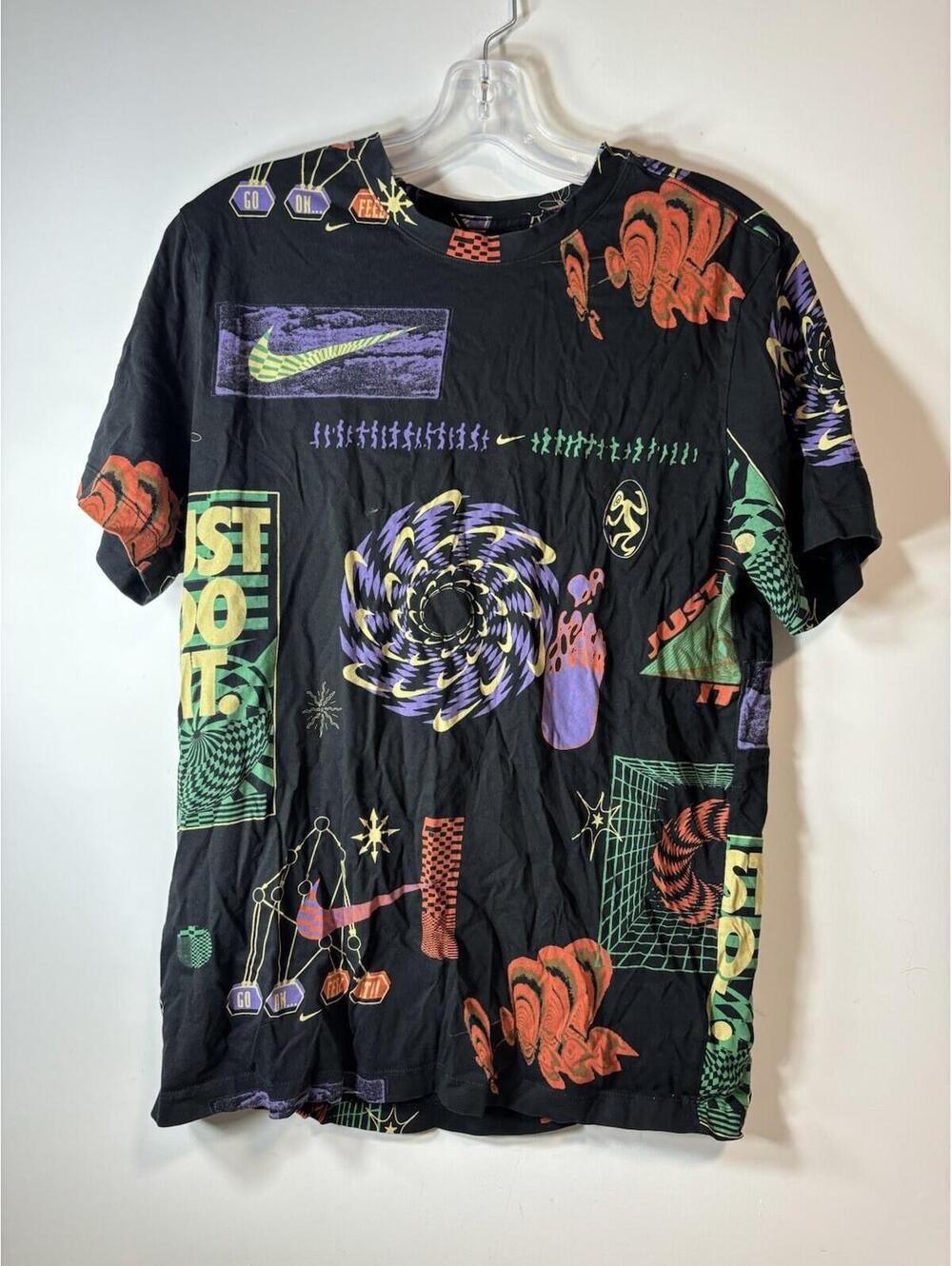 Nike T-Shirt Mens Medium Black Swoosh Just Do it Spell Out Feel It